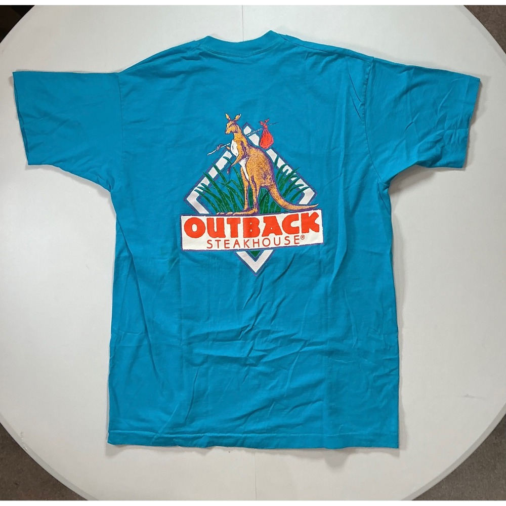 VTG 90s Single Stitch Outback Steakhouse Kangaroo Logo T Shirt Mens XL Blue